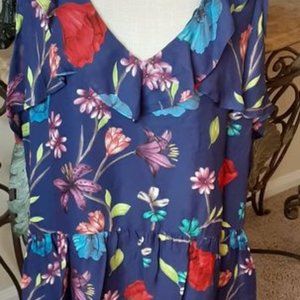 NWT, Parker NYC, Valencia Eclipse, Cold Shoulder. FLORAL,  Silk Blend XL